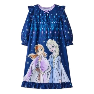 Disney Frozen Anna and Elsa Toddler Girl's Navy Blue Flannel Nightgown, Gown - Image 1 of 4