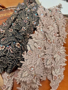 strip embroidered flowers leaves sequins 10" hand sewn 1pc - Picture 1 of 11