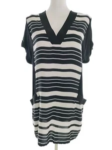 Wallis Size M Black Short Sweater Dress Viscose 100% Short Sleeve Stripes Pocke - Picture 1 of 5