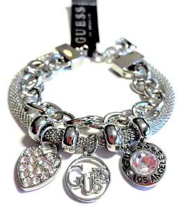 GUESS Bracelet Silver Chains Logo Charms Beads • AUTHENTIC • Brand New with Tags