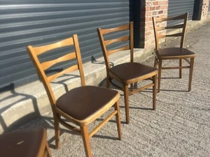 Set Of 4 Vintage 1950s Ladderback Kitchen Chairs With Vinyl Seat Pads - Picture 1 of 7