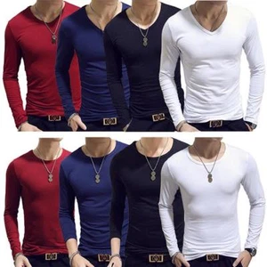 Men Casual Tops Tee Shirt Slim Fit Long Sleeve Solid Color T-Shirt R - Picture 1 of 26