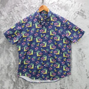 Ralph Lauren Shirt Men's Large Blue Classic Fit Hawaiian Flamingos Tropical AOP - Picture 1 of 19