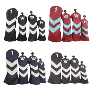 Brief Line Leather Driver Fairway Wood Hybrid Golf Club Head Covers 1/3/5/H Set - Picture 1 of 11