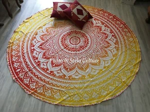 Bohemian Cotton Round Beach Towel Tapestry Beach Throw Indian Mandala Yoga Mat - Picture 1 of 3