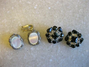 Lot of 2 Clip Earrings / MOP & Rhinestones / 2 Clips Need Repair / FREE SHIP - Picture 1 of 6