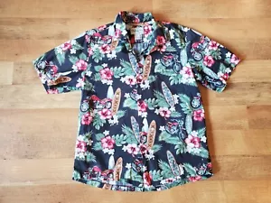 Bishop St Ropa Hombre Mediano Motocicletas Surf Hawaiano Aloha Camisa Hecha en EE. UU. - Imagen 1 de 6