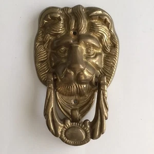 Lion Head Brass Door Knocker Heavy Cast Metal 5 1/2” Cast Striker Patina Vintage - Picture 1 of 12