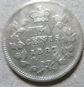 1887 Canada Silver Five Cents Coin. KEY DATE Nickel 5 Cents (RJ136) - Picture 1 of 2