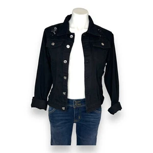 Giacca jeans nera strappata super effetto invecchiato denim taglia M concerto rock metal casual - Foto 1 di 6