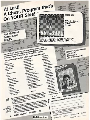 Paul Whitehead Teaches Chess At Last! for Commodore Atari IBM Apple II Print Ad - Image 1 of 2