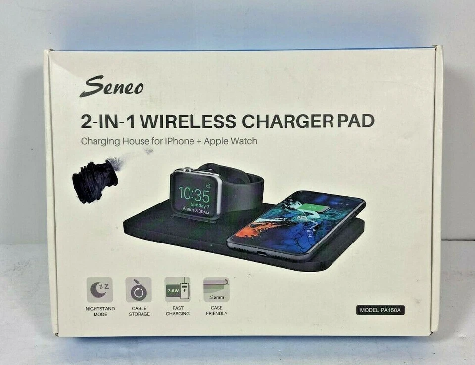 Soporte de almohadilla de carga inalámbrica rápida doble 2 en 1 Seneo - Apple Watch iPhone Foto 1 de 1