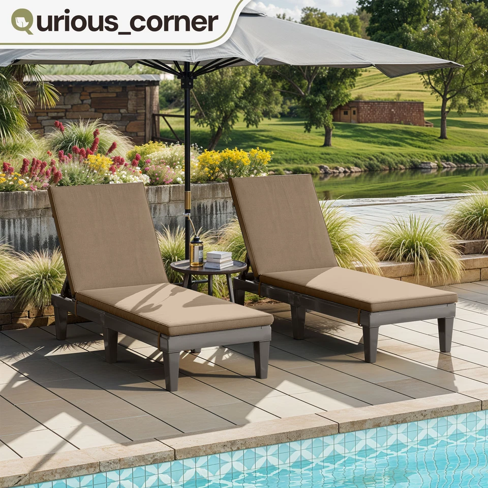 Sillas de playa ajustables para patio chaise salón 2 piezas con cojín suave impermeables Foto 1 de 4