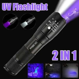 UV Taschenlampe LED Fackel Zoombares Ultraviolett Schwarz Weiß Doppellichtdetekt - Bild 1 von 14