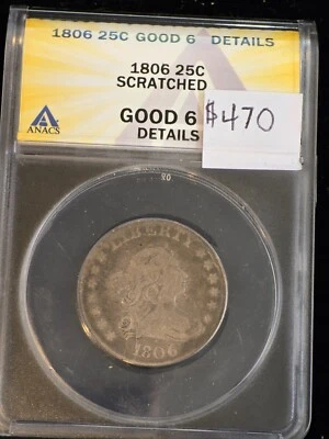 1806 Draped bust Quarter Anacs Good 6 details scratched - Image 1 of 2