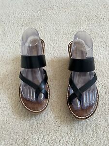 Sam Eldelman Size 9.5 Black Rayna Slide Platfoam Cork Wedge Sandals 