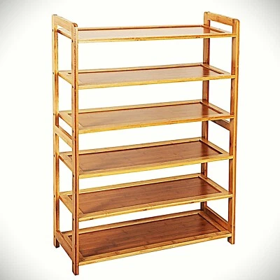 6-уровневый бамбуковый деревянный стеллаж для обуви, вмещает 18+ пар обуви для прихожей, спальни - Изображение 1 из 4