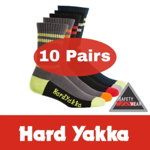 10x Hard Yakka Crew Socks Pairs Cotton Y20035 Work Footwear Multi Colour - Picture 1 of 7