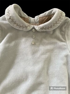 Jacadi (Paris) EUC Grey Cotton Velveteen Embroidered Long Sl Dress-6Mos - Picture 1 of 11