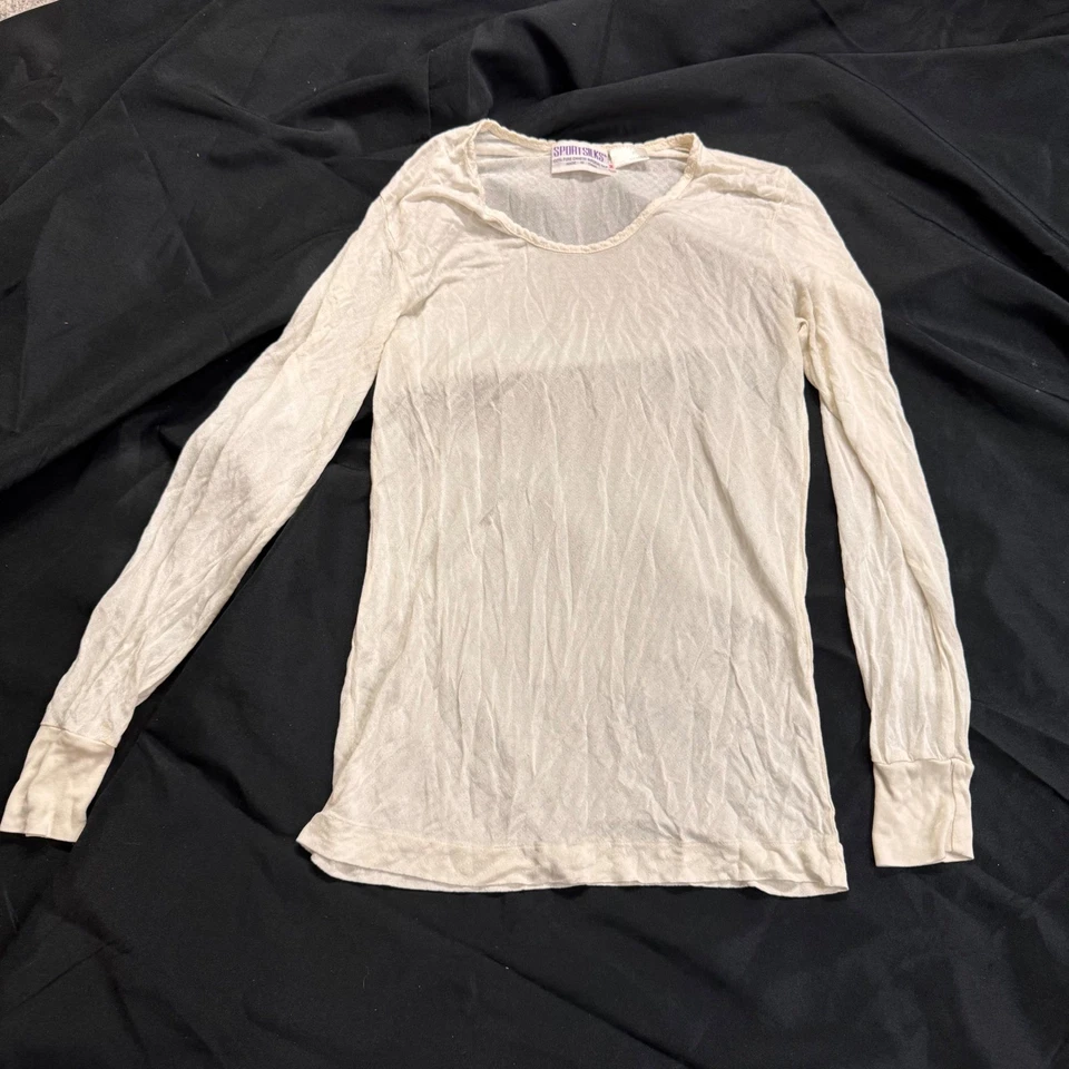 Camisa Ropa Interior Larga Ligera Transparente Manga Larga Seda Marfil Seda Deportiva Y2K M Foto 1 de 3