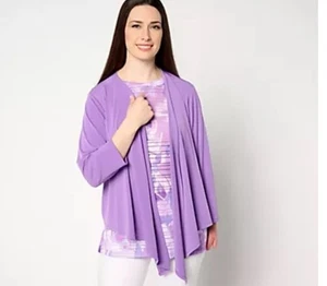 Susan Graver 1X Liquid Knit 3/4 Sleeve Open Front Shrug Vivid Lavender A377868 - Bild 1 von 2