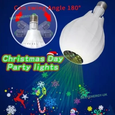 LED RGB E27 Lamp Bulb Festive Party Projector Auto Rotating Snowflake Xmas Light - Image 1 of 4