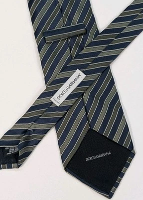 Corbata Dolce & Gabbana verde marino a rayas 100 % seda 3,75” x 58” Foto 1 de 4