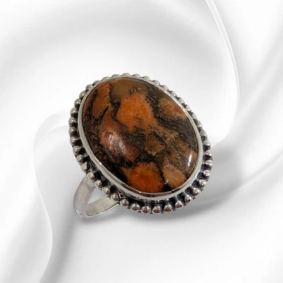 Solid 925 Sterling Silver Women's Ring With Authentic Red Copper Turquoise  - Image 1 of 4