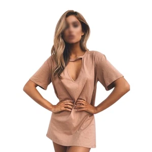 Frauen Kleider Lange T-Shirt Kurzarm V-Ausschnitt Casual Sommerkleider Kha2878 - Bild 1 von 3