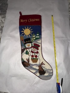 BUONE VACANZE NATALE CALZA ARAZZO/VELLUTATO MORBIDO PUPAZZI DI NEVE 22" - Foto 1 di 3