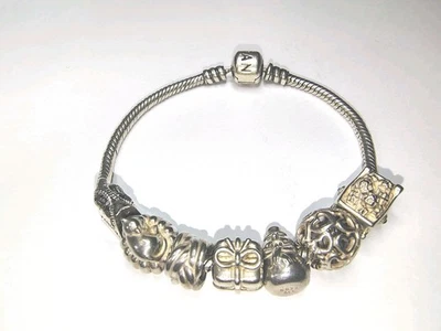 Auténtico Brazalete Pandora Plata de Ley 925 Dije 7" Con 7 Dijes (37.8g) Foto 1 de 4