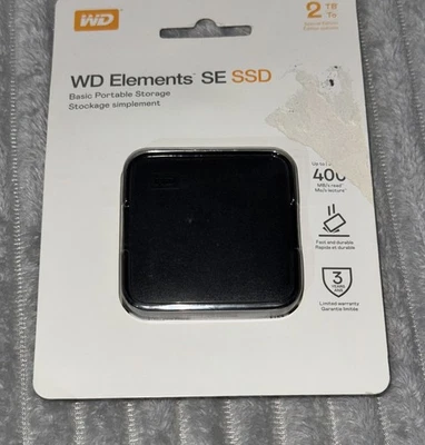 WD 2TB Elements SE Portable SSD USB 3.0 upto 400 MB/s WDBAYN0020BBK-WESN Black - Image 1 of 3