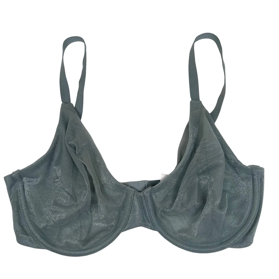 Donna Karan Intimates Shimmer Chiffon Grey Blue Full Coverage Bra 32D Semi Sheer - Image 1 of 4