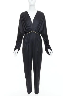 STELLA MCCARTNEY Morgan black gold pleated plunge jumpsuit IT34 XXS Alicia Keys - Image 1 of 4