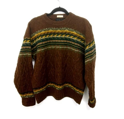 VTG 90s Structure Brown 100%Wool Cable Knit Sweater Size S Cosby Dad Fisherman - Image 1 of 4
