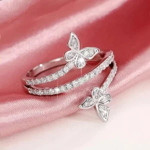 2ct Butterfly White Round Promise ring 14k White Gold Plating - Picture 1 of 6