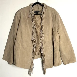 Vintage 90s Tan Fringe Suede Jacket Plus Size 3X - Picture 1 of 4