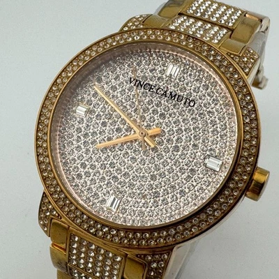 Vince Camuto relógio de quartzo unissex tom dourado strass analógico nova bateria 6,5" - Imagem 1 de 4