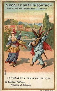 Chromo GUERIN-BOUTRON Théâtre à travers les âges Comédie Italienne Ricullina - Picture 1 of 1