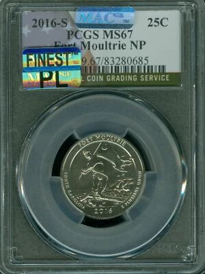 2016 S FORT MOULTRIE QUARTER PCGS MS67 PL MAC FINEST REGISTRY & SPOTLESS * - Image 1 of 2