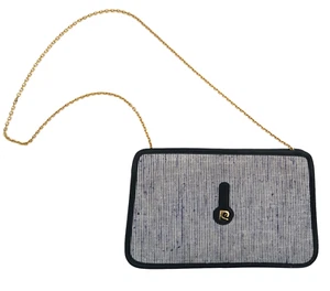 vtg PIERRE CARDIN striped fabric clutch w chain strap - Picture 1 of 7