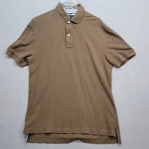 Tommy Hilfiger Classic Fit 1/4 Button Brown Short Sleeve Men LG Polo Golf - Picture 1 of 12