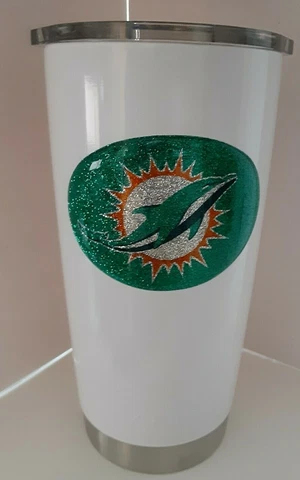 new Miami Dolphins  20 oz.white Powder Coat Insulated Tumbler Cup vacuum seal Cover