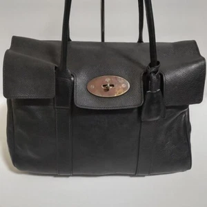 Mulberry Bayswater Leather Flap Shoulder Bag Black Gold Used - Picture 1 of 13