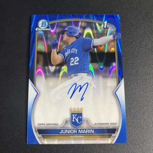 2023 BOWMAN CHROME JUNIOR MARIN BLUE RAYWAVE REFRACTOR AUTO /150 ROYALS DH
