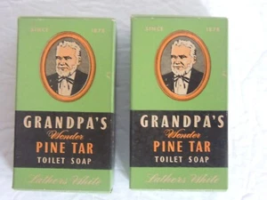 2 VINTAGE NOS Package Adopted 1949 Grandpa's Wonder Pine Tar Toilet Soap w/Box - Picture 1 of 8