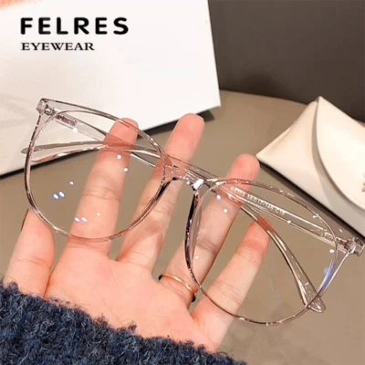 FELRES Runde Rahmen Anti Blau Licht Retro Lesebrille für Damen Oversize Mode Brille