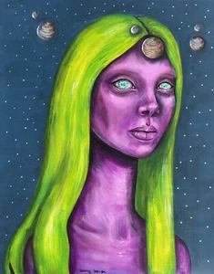 Original acrylic painting 11x14 inch alien painting on canvas panel - Picture 1 of 12