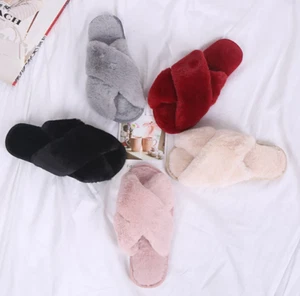 Slippers Slip Women's Winter Faux Fur Fashion Warm On Flats Slides Cozy Home - Picture 1 of 18