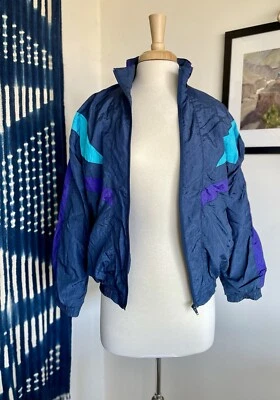 Chaqueta cortavientos vintage Happy Life para mujer primavera Y2K azul marino púrpura pequeña Foto 1 de 4